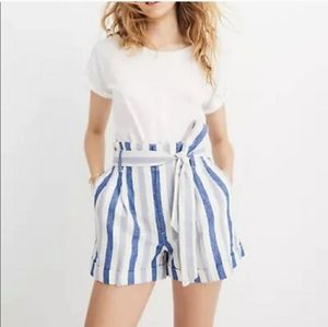 Madewell striped paperbag waist cotton linen blend shorts